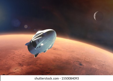 Cargo spacecraft in low-Mars orbit. Elements of this image furnished by NASA.