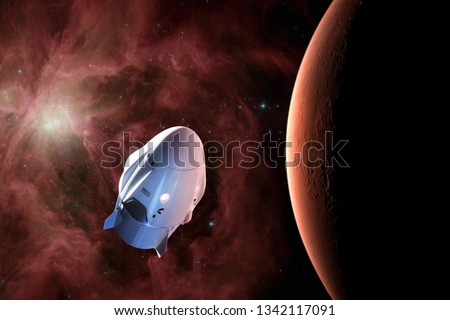 Cargo spacecraft in low-Mars orbit. Elements of this image furnished by NASA.