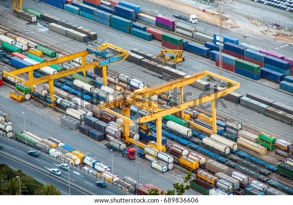 Cargo terminal
with many containers with
goods