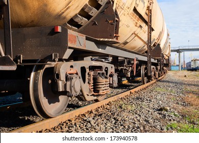 Cargo Train With Tank Cars On The Track