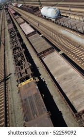 cargo trains on marshalling yard