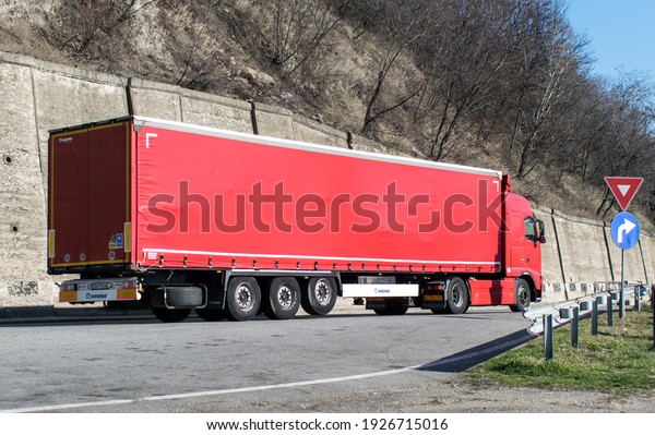 Cargo truck. Import and export of goods -\
concept. Romania, Orsova. March, 01,\
2021
