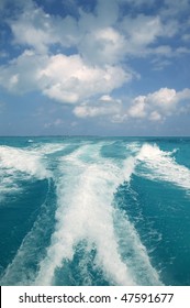 Caribbean Blue Turquoise Sea Water Boat White Wake