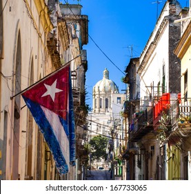 Caribbean Cuba Havana Capitol View with flag