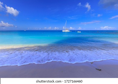 Caribbean Feels, Small Boats Off The Pretty As A Picture Coral Sands Of Paynes Bay Beach With Ultramarine Sea On The Spectacular Platinum Coast, A Celebrity Hang Out, Barbados, West Indies 11.22.19