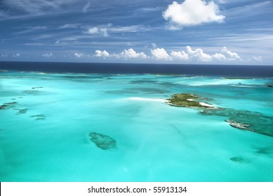 The caribbean ocean, sandbars and islands. An incredible and surreal scene in the beautiful Bahamas.