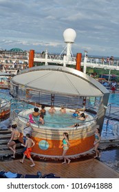 CARIBBEAN SEA - CIRCA DECEMBER 2017: Hot Tub On A Cruise Ship, Seen From Above