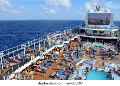 CARIBBEAN SEA - JANUARY, 2017:  A Crowded Cruise Ship With Room For Text.