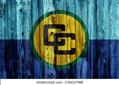 Caricom Flag On Wooden Background