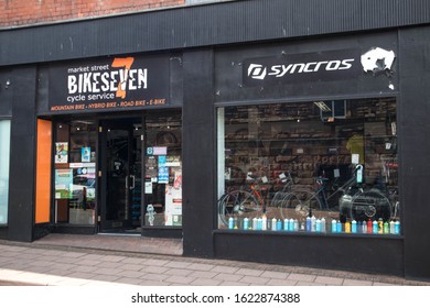 Carlisle / Great Britain - August 7, 2019 : Exterior Facade Of A Bicycle Bike Shop Showing Window Display From The Street