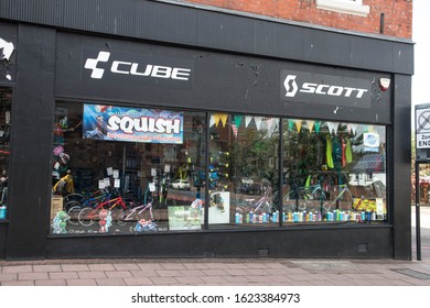 Carlisle / Great Britain - August 7, 2019 : Exterior Facade Of A Bicycle Bike Shop Showing Window Display From The Street