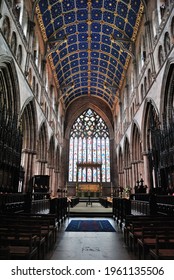 Carlisle, UK - August 22, 2019 - The View From The 14th-century Choir Looking Towards The East Window In The Carlisle Cathedral Church Of The Holy And Undivided Trinity In Carlisle, Cumbria, England