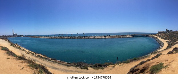 Carlsbad, California, USA. August 8, 2015. Carlsbad lagoon on a clear sunny day taken as a panorama .