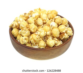 Carmel Coated Popcorn And Peanuts In A Wooden Bowl.