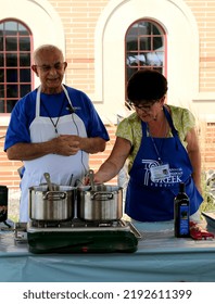 Carmel,Indiana,USA-AUGUST 28:Unidentified Greek Volunteers Teaching How To Cook Greek Food At Greek Fest.August 28,2016 In Carmel,Indiana.