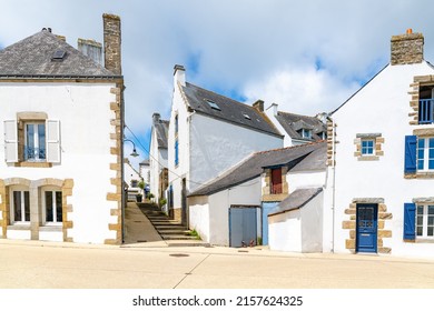 Carnac in Brittany, near the gulf of Morbihan, typical white houses in the village