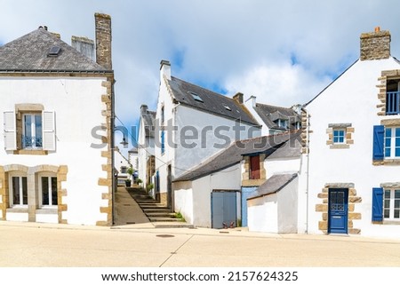 Carnac in Brittany, near the gulf of Morbihan, typical white houses in the village