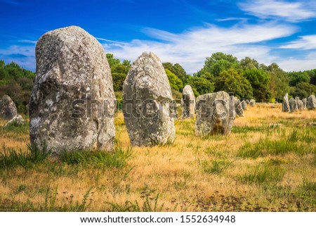The Carnac stones are an exceptionally dense collection of megalithic sites in Brittany in northwestern France, consisting of stone alignments, dolmens, tumuli and single menhirs.