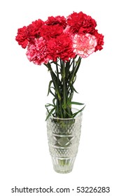 Carnation Flowers Bouquet In Vase Isolated On White