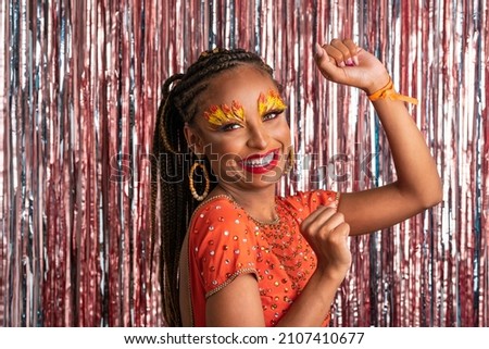 Carnaval Party in Brazil, brazilian black woman celebrating at brazilian party in costume