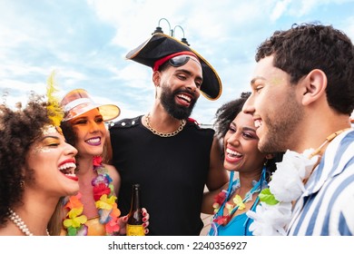Carnaval Party in Brazil, brazilian group of people enjoy parade festival in costume - Shutterstock ID 2240356927