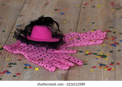 Carnival Accessories Pink Gloves With Party Hat.