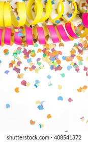 carnival background with deco like confetti and streamer, vertical - Shutterstock ID 408541372