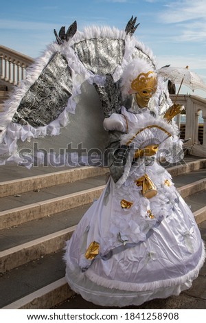 Carnival costume on bridge that crosses the Rio de Palazzo
