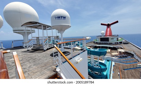 Carnival Cruise Line Open Deck With No People. Crew On Quarantine. Miami,  FL,  July 7, 2021