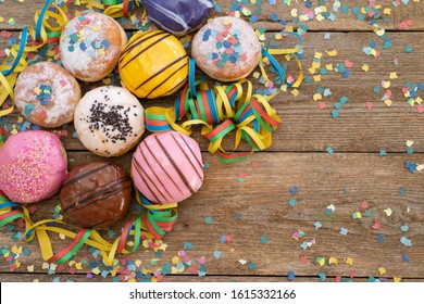 Carnival Food. Colorful And Delicious Donuts. 