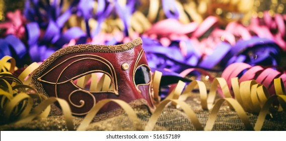 Carnival Mask On Colorful Blur Party Background