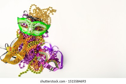 Carnival masks with decor on white background