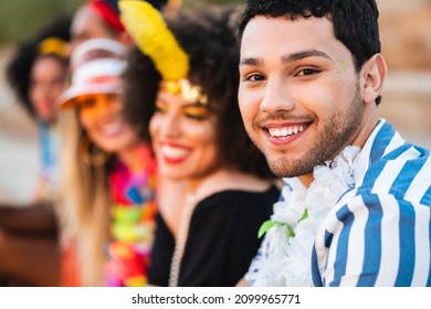 Carnival Party In Brazil, Brazilian Man Smiling At Street Festival Dressed