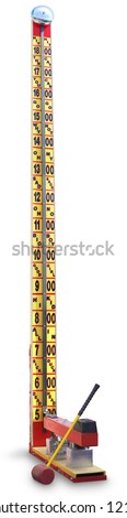 Carnival strength test high-striker with mallet, isolated on white with clipping path