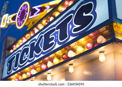 Carnival Ticket  Booth With Lights At Night