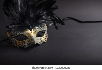 Carnival time. Venetian mask with feathers on black background, copy space - Powered by Shutterstock