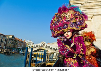 Carnival In The Unique City Of Venice In Italy. Venetian Masks