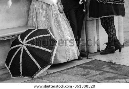 At Carnival of Venice. Aged photo. Black and white.
