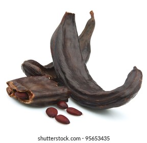 Carob Pods And Seed On A White Background