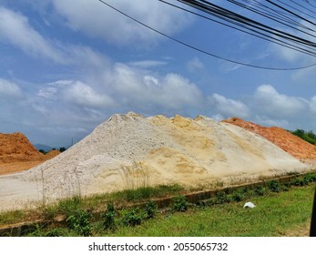 Caroni, Trinidad and Tobago- October 3, 2021: A stockpile of aggregates at the side of the road in St. Helena. 