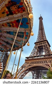Carousel in front of the Eiffel Tower, Paris, France