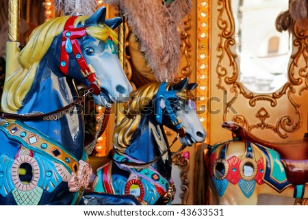 Carousel horses close up