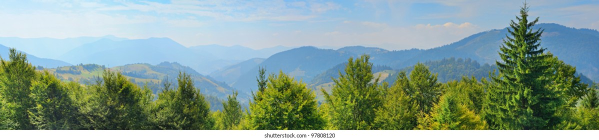 Carpathian mountain summer landscape with blue sky