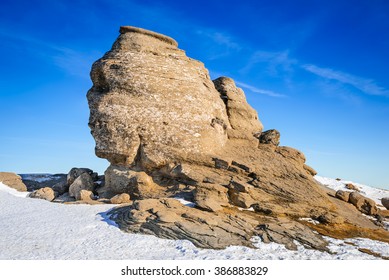 Carpathian Mountains, Romania. Romanian Sphinx, natural rock formation and geological phenomenon formed through erosion in Bucegi Natural Park.