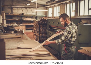 Carpenter doing his job in carpentry workshop.