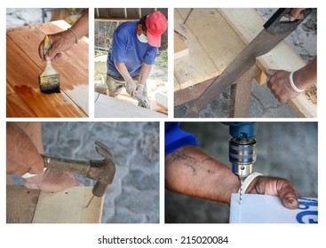 carpenter' s hands using tool