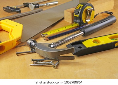 Carpenter tools – A carpenters bench with various tools
 - Shutterstock ID 1052980964