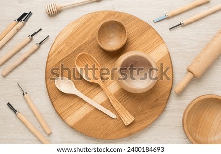 Carpenter tools on wooden background,top view