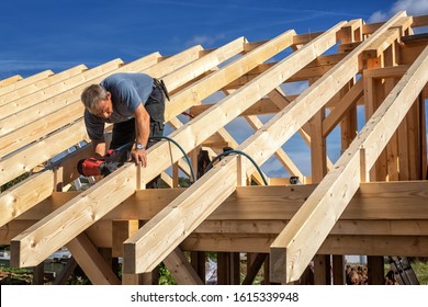 Carpenters Setting up a Half-timbered Building and the Timber Ro