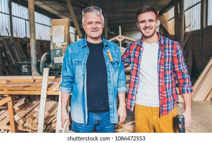 Carpenters Standing Proud In Front Of A Workshop, Family Business